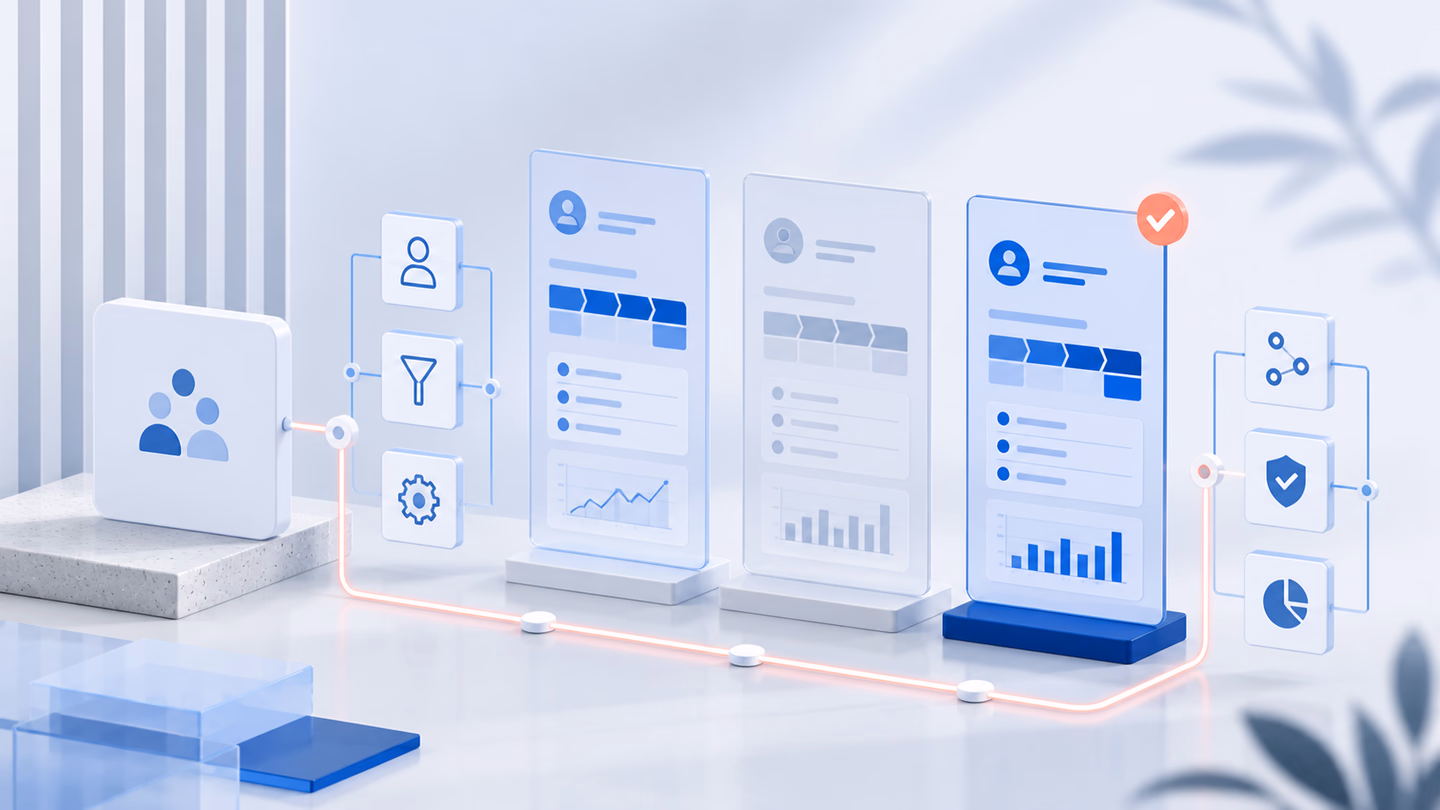 Matrice visuelle reliant les besoins d’une PME aux fonctions et contrôles d’un CRM